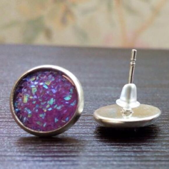 (Q3) Purple Druzy Style Earrings - Picture 1 of 4